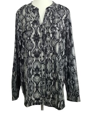 Calvin Klein Snake Print Button-Down Long Sleeve Blouse